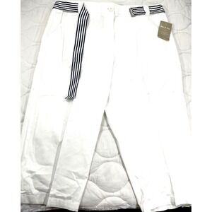 White Stag Women's Plus Size 18W White Belted Striped Capri Pants